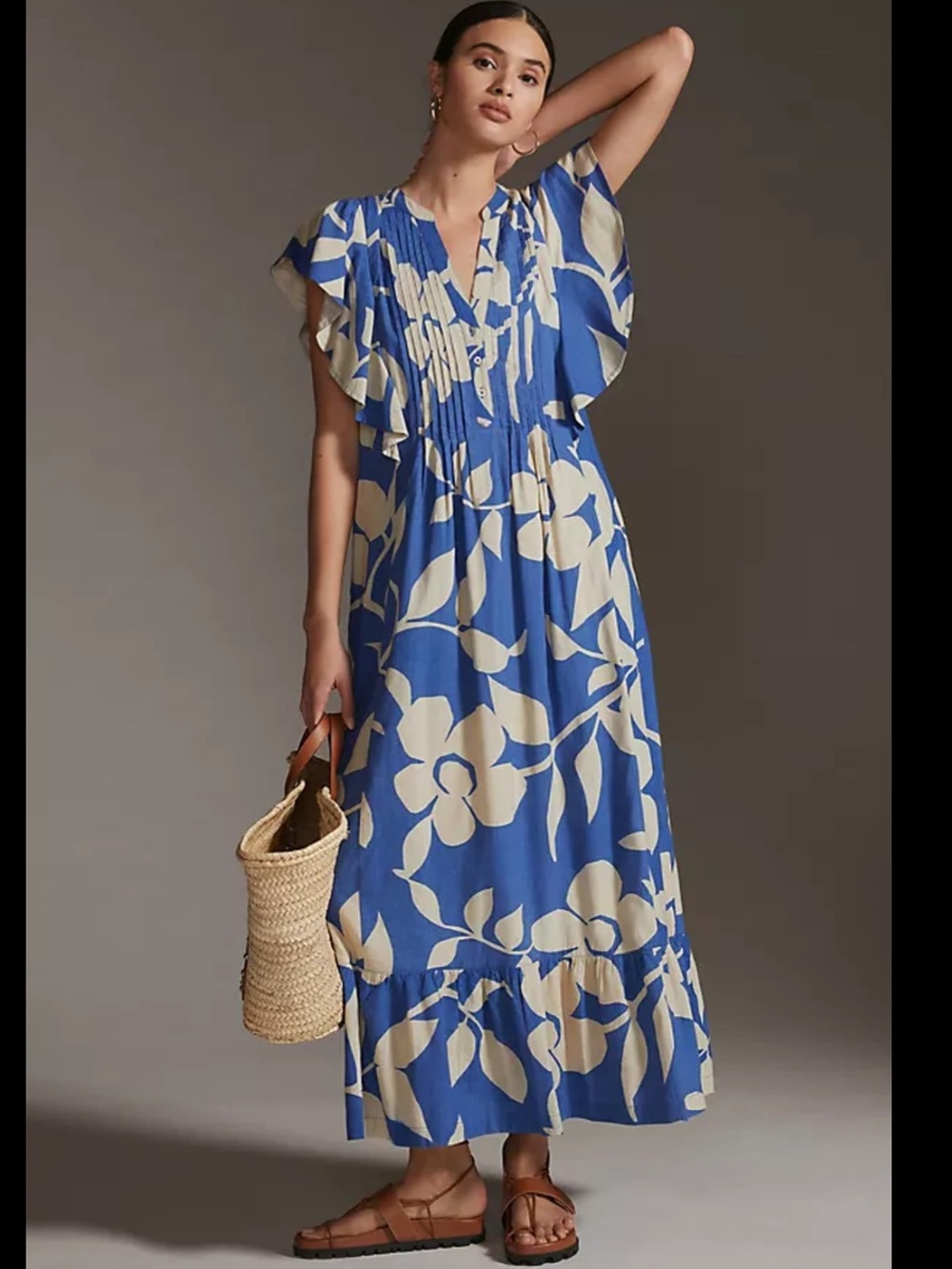 Anthropologie Maeve Cassandra Blue Floral Maxi Dress Size S